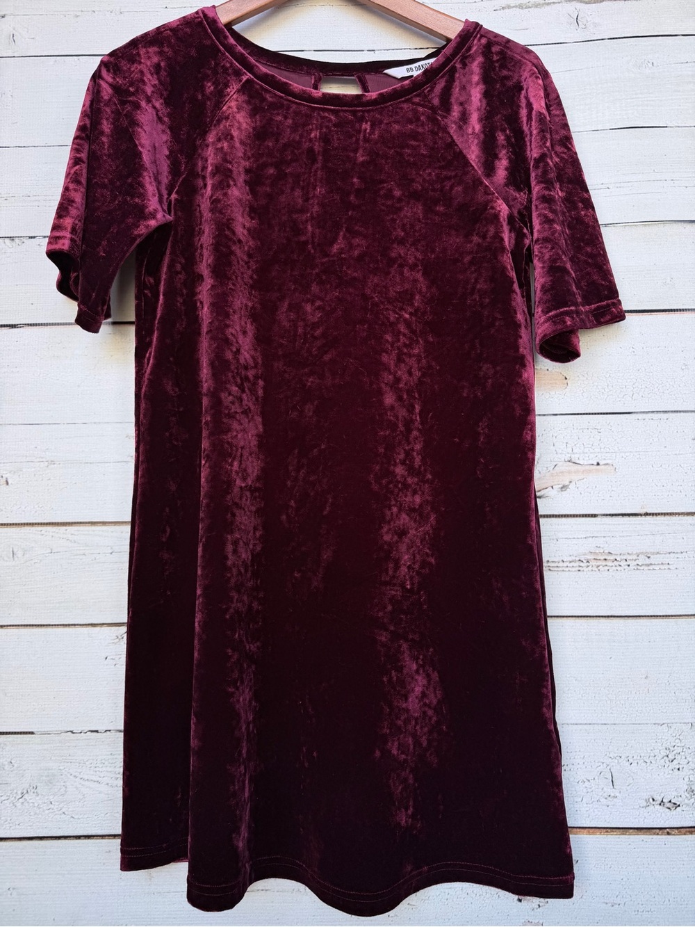 BB Dakota Crushed Velvet Short Sleeve Tee Shirt Shift Mini Dress - Small